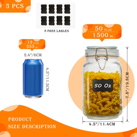 LOOIOOJ three-pack clear jars for organized kitchen storage on the counter