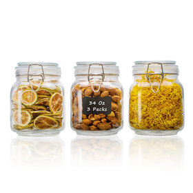 LOOIOOJ 34oz square glass jar with airtight clamp lid to keep contents fresh