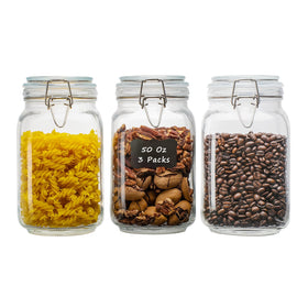 LOOIOOJ 50oz square glass jar with airtight clamp lid keeps ingredients fresh