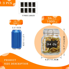 LOOIOOJ square glass jar on countertop displays clear contents for quick access