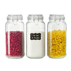 LOOIOOJ 78oz glass jar with airtight lid in a square design for sealed pantry storage.