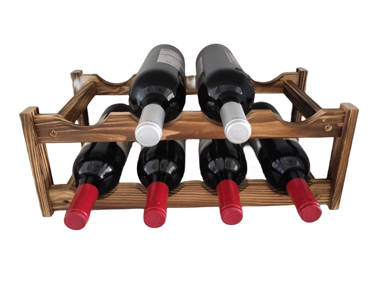 LoongZDD 8-bottle wooden wine rack front view enhances compact countertop storage.