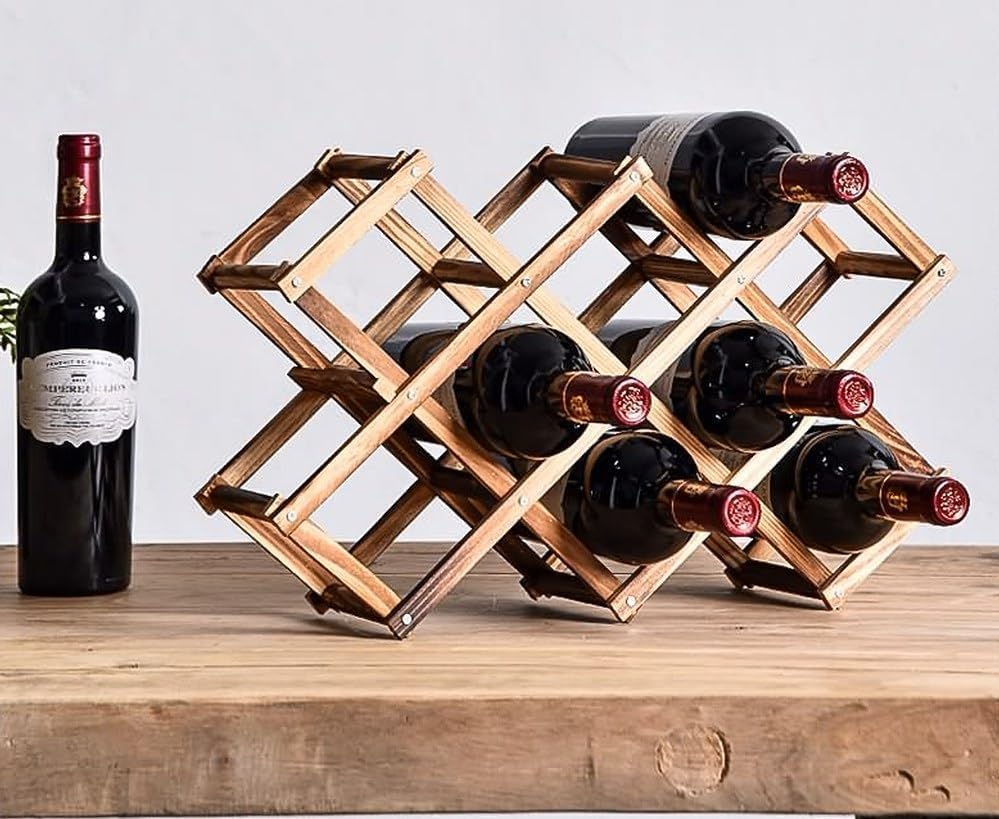 LoongZDD wine rack holds 10 standard 750 ml bottles securely.