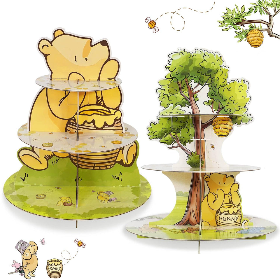 Lopeastar Winnie Bear cupcake stands set elevates two-tier dessert display.