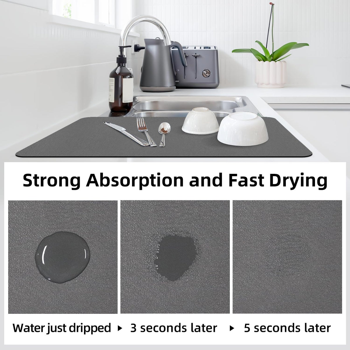 LOPNUR anti-slip rubber back prevents movement on counters.