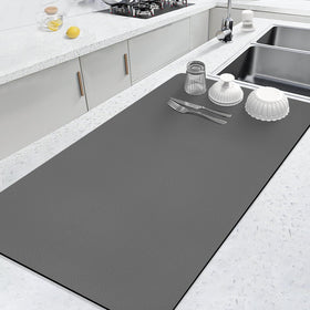 LOPNUR grey kitchen drying mat, large size on counter for efficient dish drying.