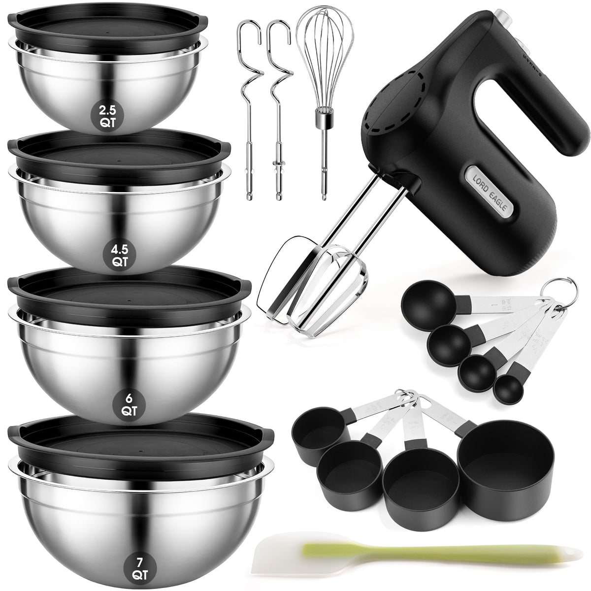 Lord Eagle 5-speed hand mixer in action for versatile baking prep.