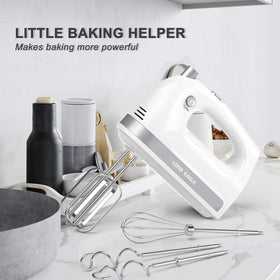 Lord Eagle hand mixer includes 5 durable stainless steel attachments.