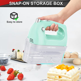 Ergonomic grip on Lord Eagle hand mixer for comfortable, extended use.