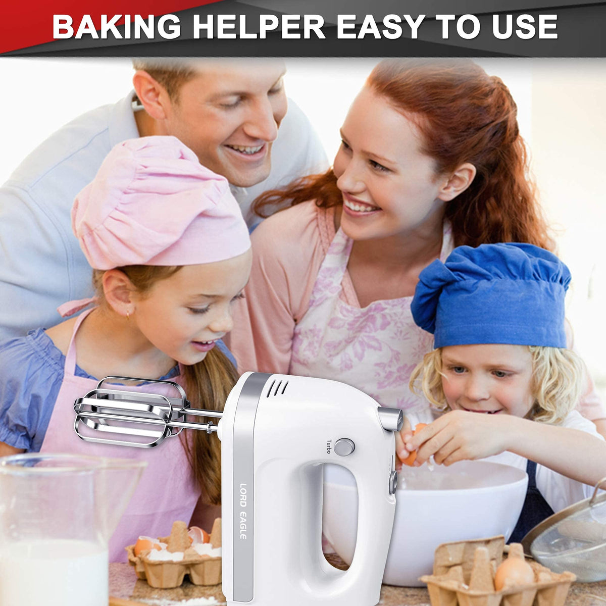 Lord Eagle hand mixer ideal for cakes, eggs, and creams.