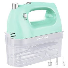 Lord Eagle hand mixer with storage case keeps attachments neatly organized for quick baking setup.