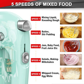 Turbo boost feature on Lord Eagle handheld mixer speeds up high-speed blending.