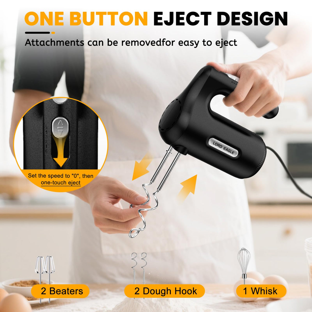 Lord Eagle silicone spatula ideal for scraping and folding batter.