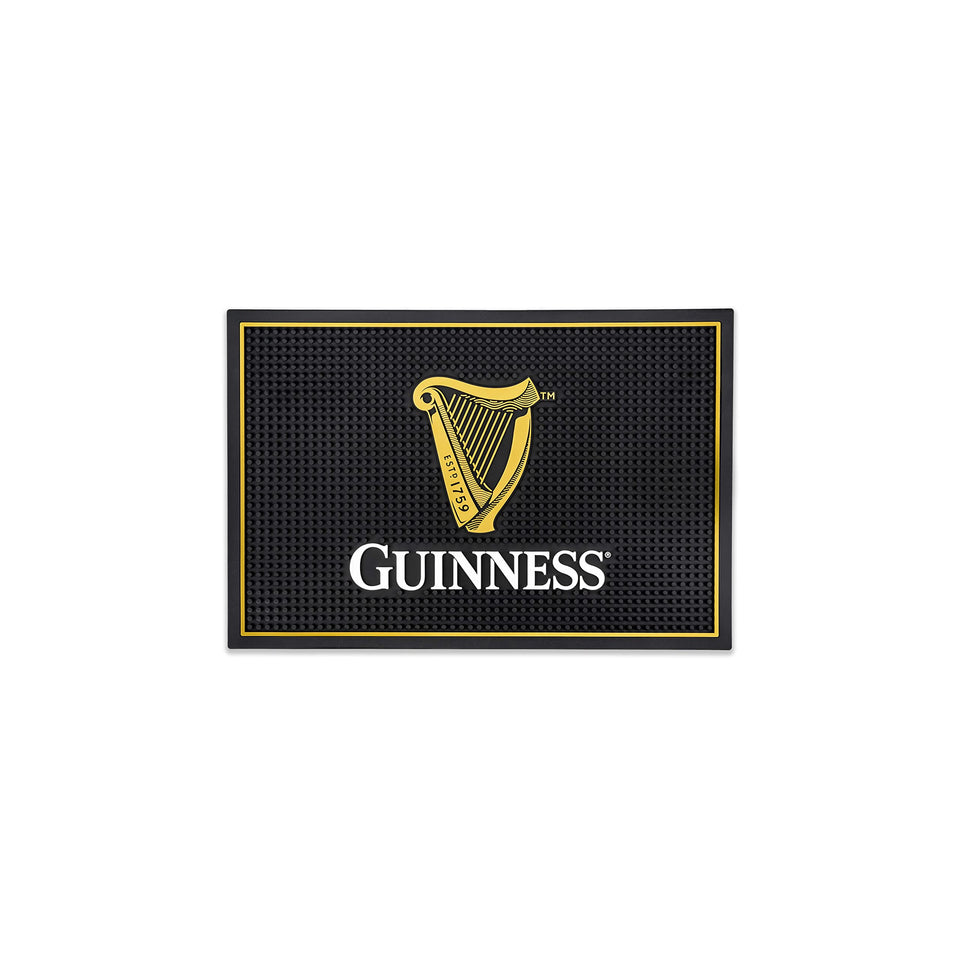 LORD'S ROCKS Guinness bar mat with logo protects countertops from spills while elevating bar decor.