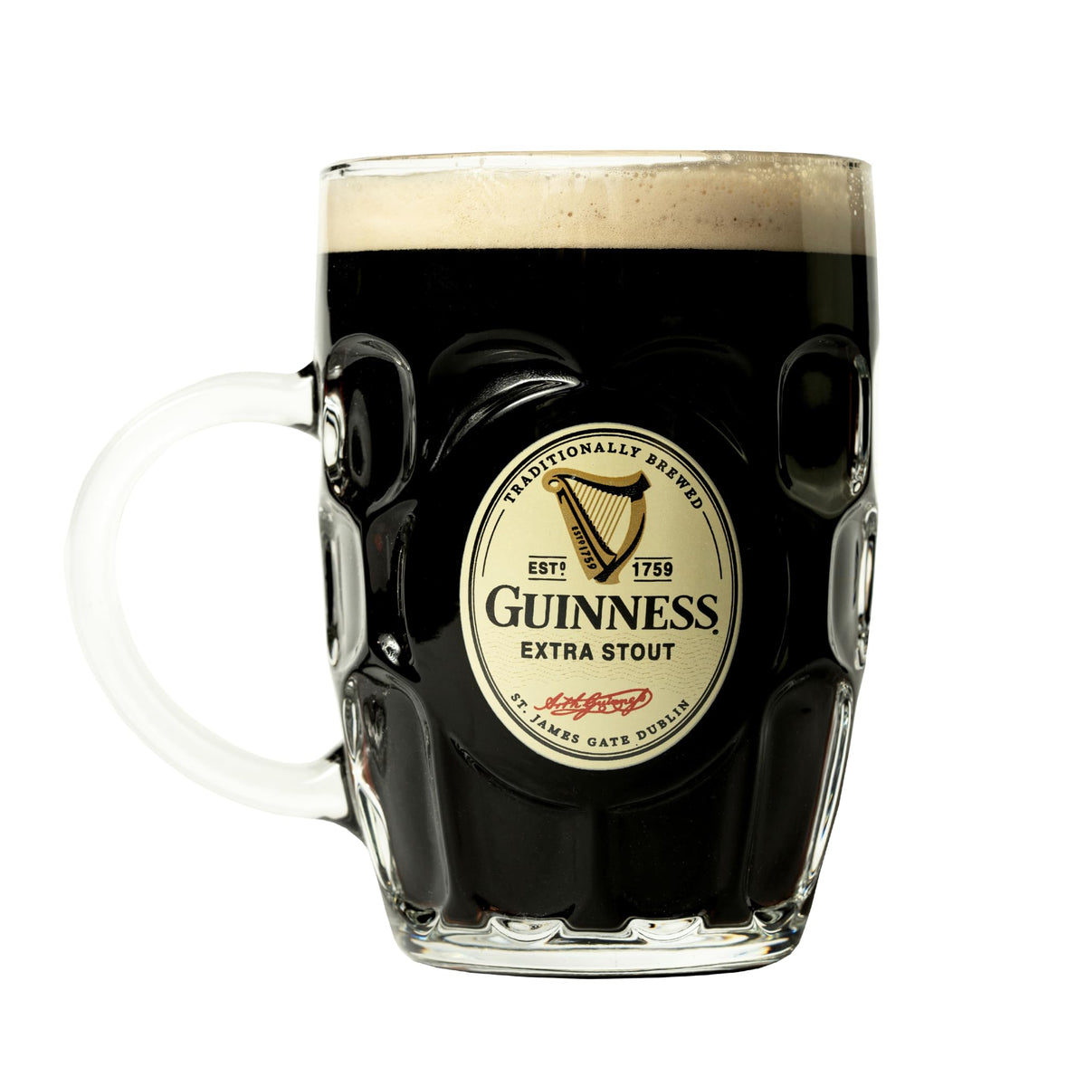 Close-up of the authentic Guinness logo on a premium glass