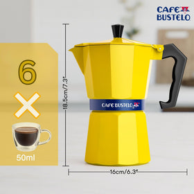 Six-cup LORD'S ROCKS moka pot ideal for entertaining or multiple servings.