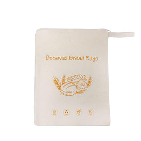 Lorine beeswax-lined bread bag with zipper preserves loaves naturally.