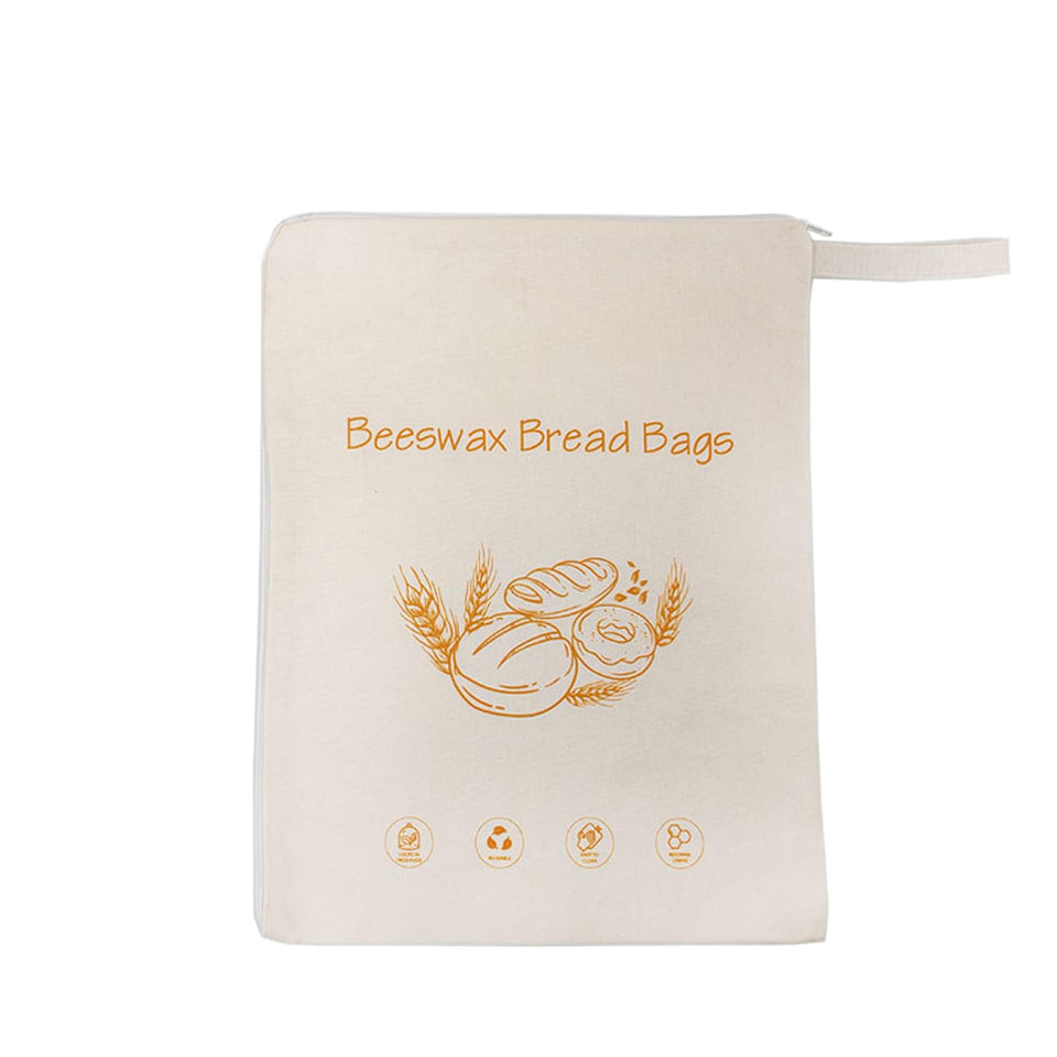 Lorine beeswax-lined bread bag with zipper preserves loaves naturally.