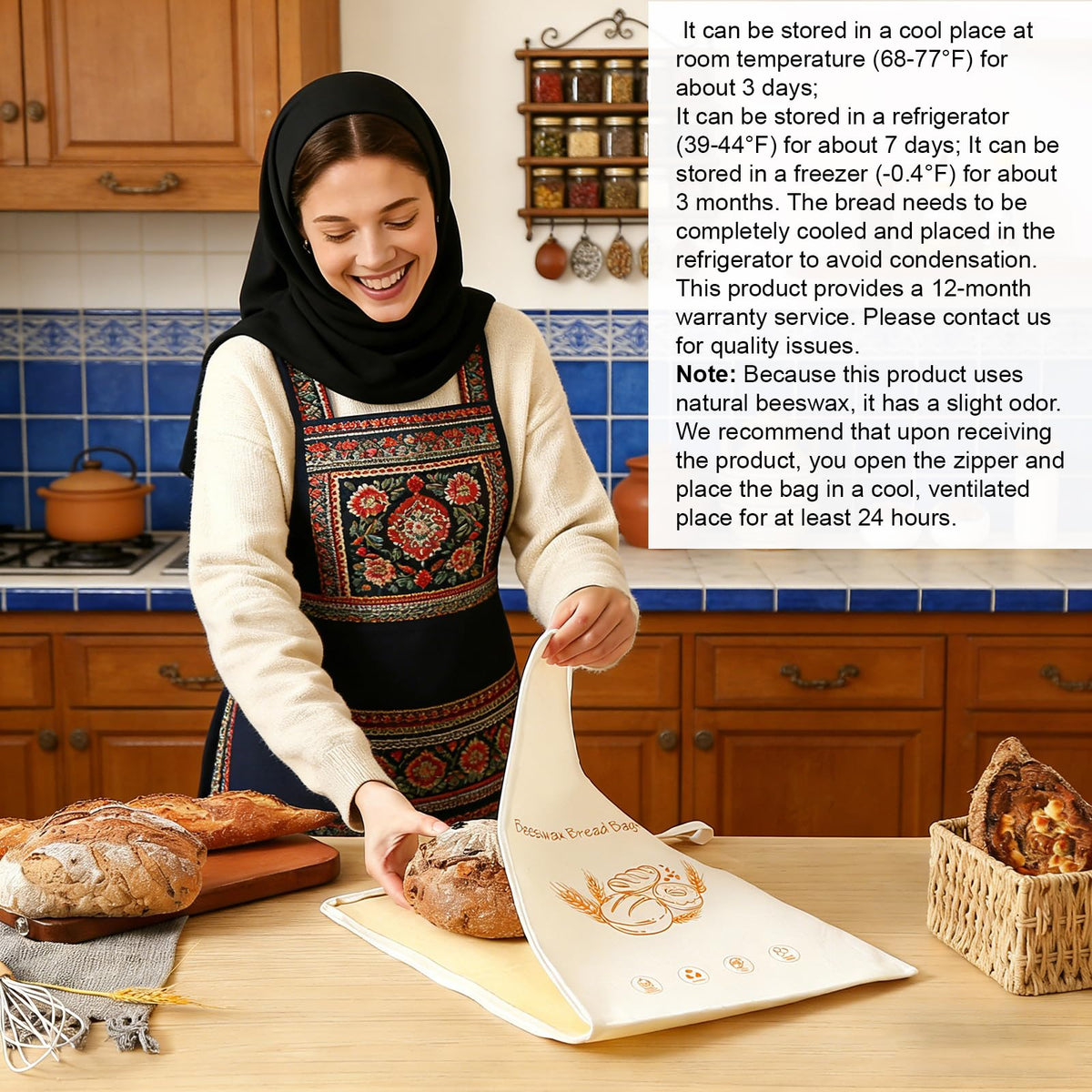 Large-capacity Lorine bag holds sourdough and baguettes easily.