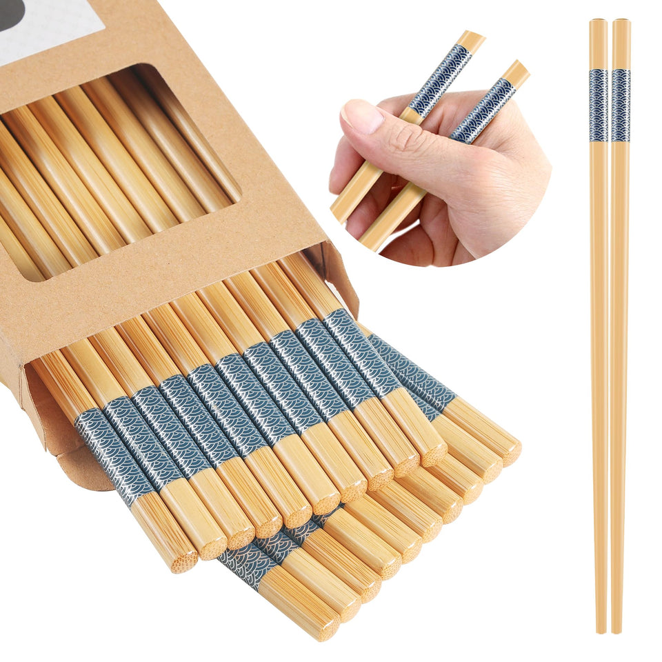 LOROTOCO bamboo chopsticks, 10 pairs in a box, reusable for daily meals.