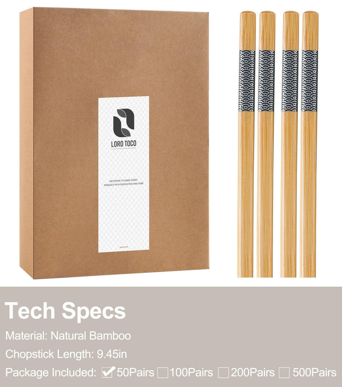 LOROTOCO bamboo chopsticks showing dishwasher-safe design for convenient cleanup