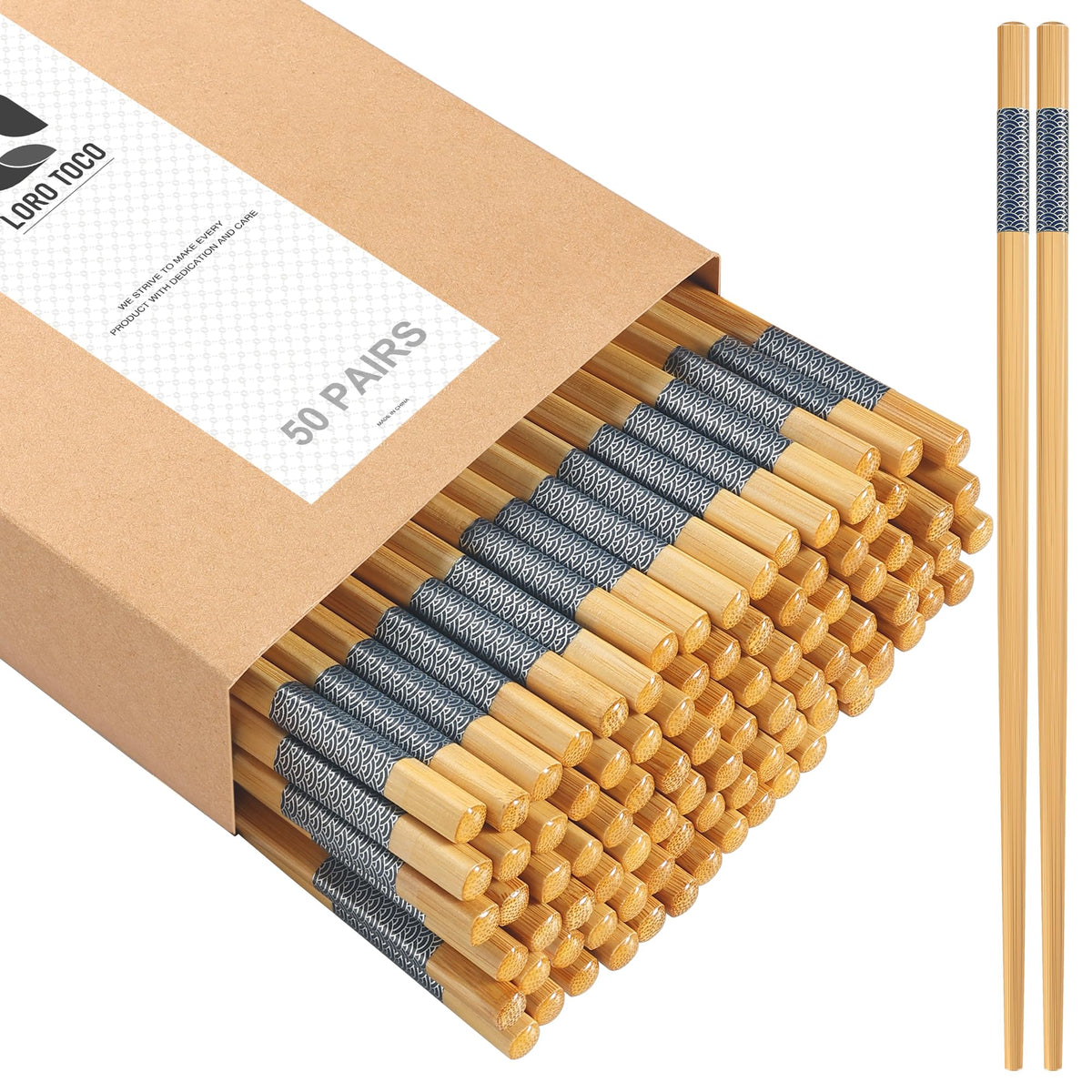LOROTOCO bamboo chopsticks with round-head design for mess-free handling