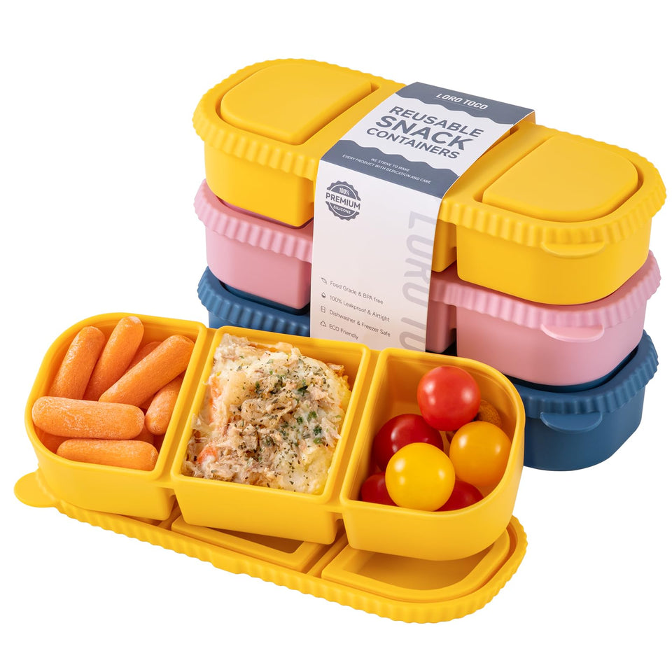 LOROTOCO three pack silicone snack containers with lids for organized lunch prep