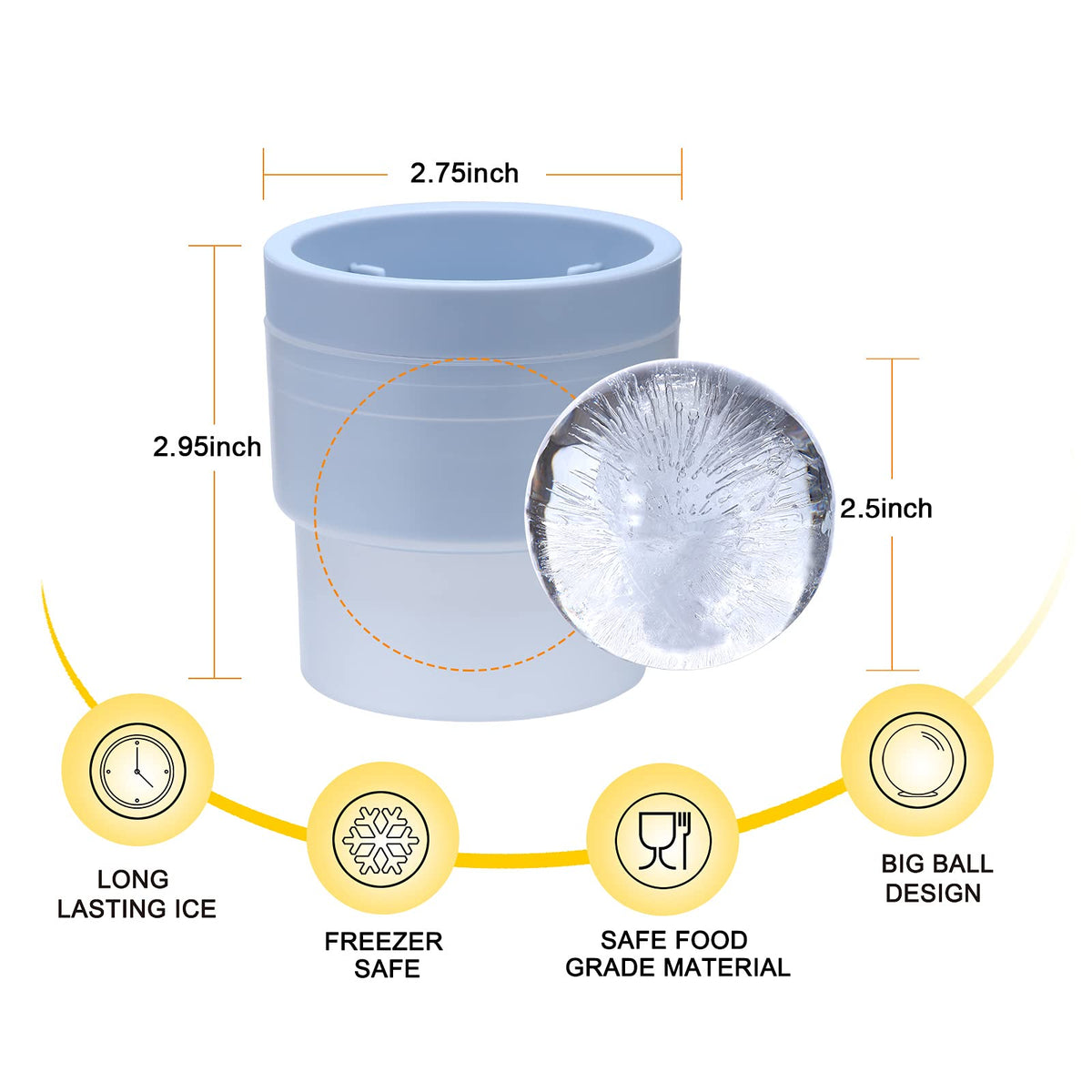 LORSIA round big ice ball molds create perfectly clear spheres for even chilling.