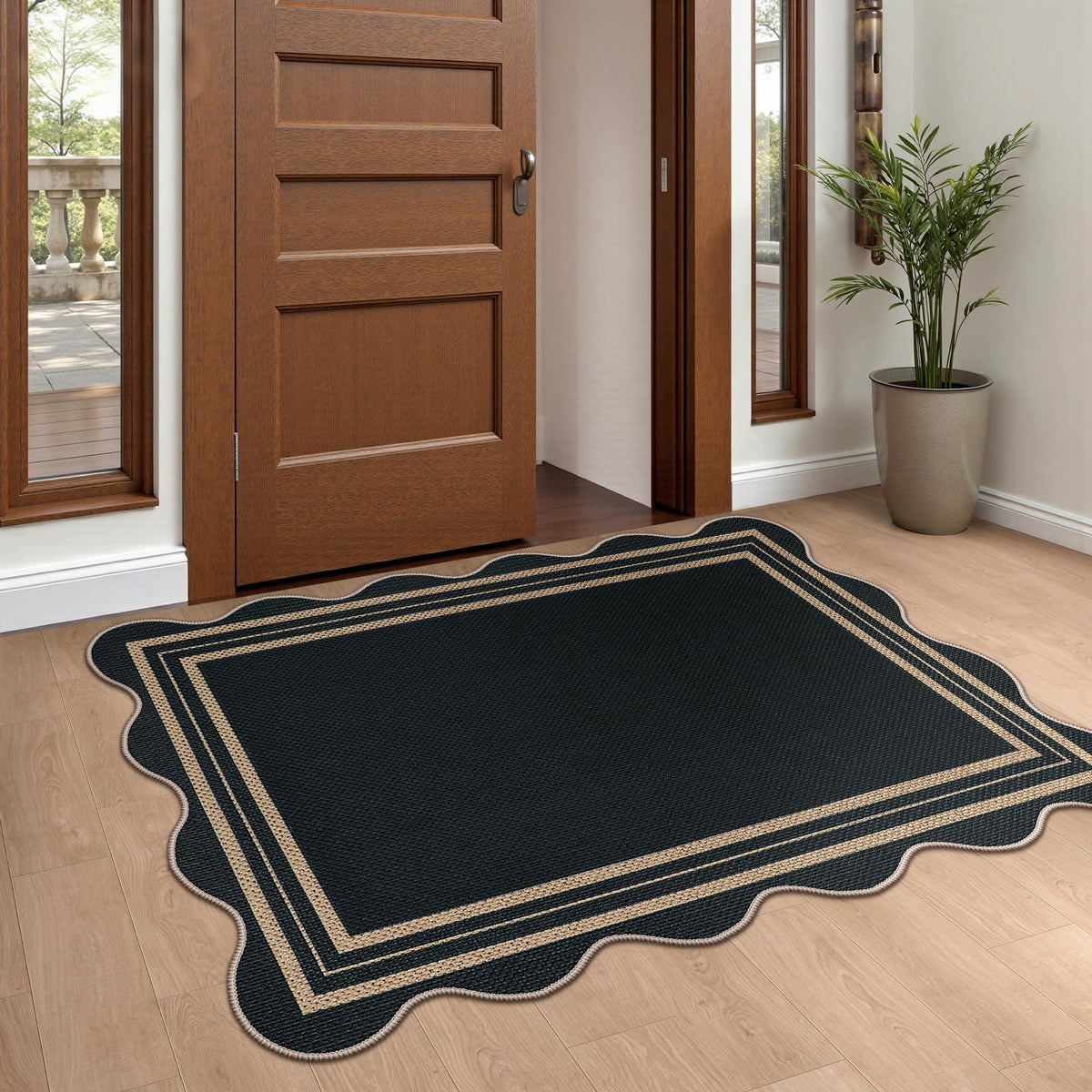 LORWER Easy Jute Entryway Rug in charcoal for farmhouse charm and easy care.
