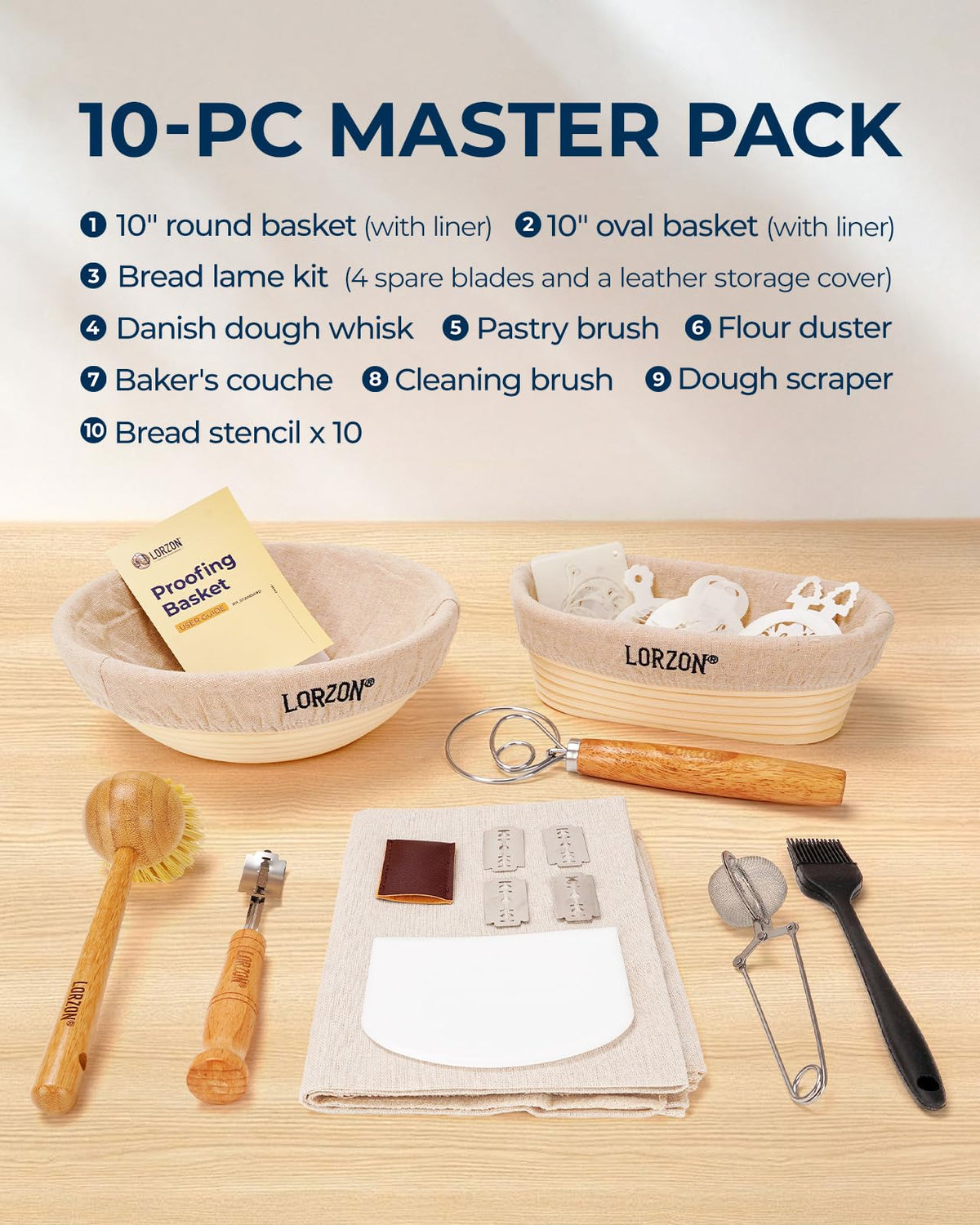 Lorzon oval 10-inch banneton ideal for varied loaf shapes and generous dough capacity