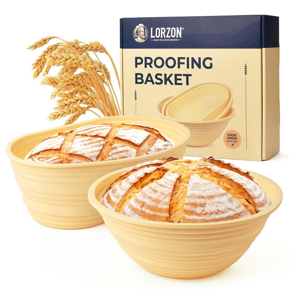 Lorzon silicone banneton round 9-inch showing spiral pattern for artisan loaves.