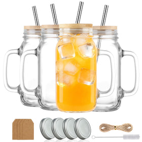 LOSANJI 24oz mason jar with handle for easy gripping during iced drinks.