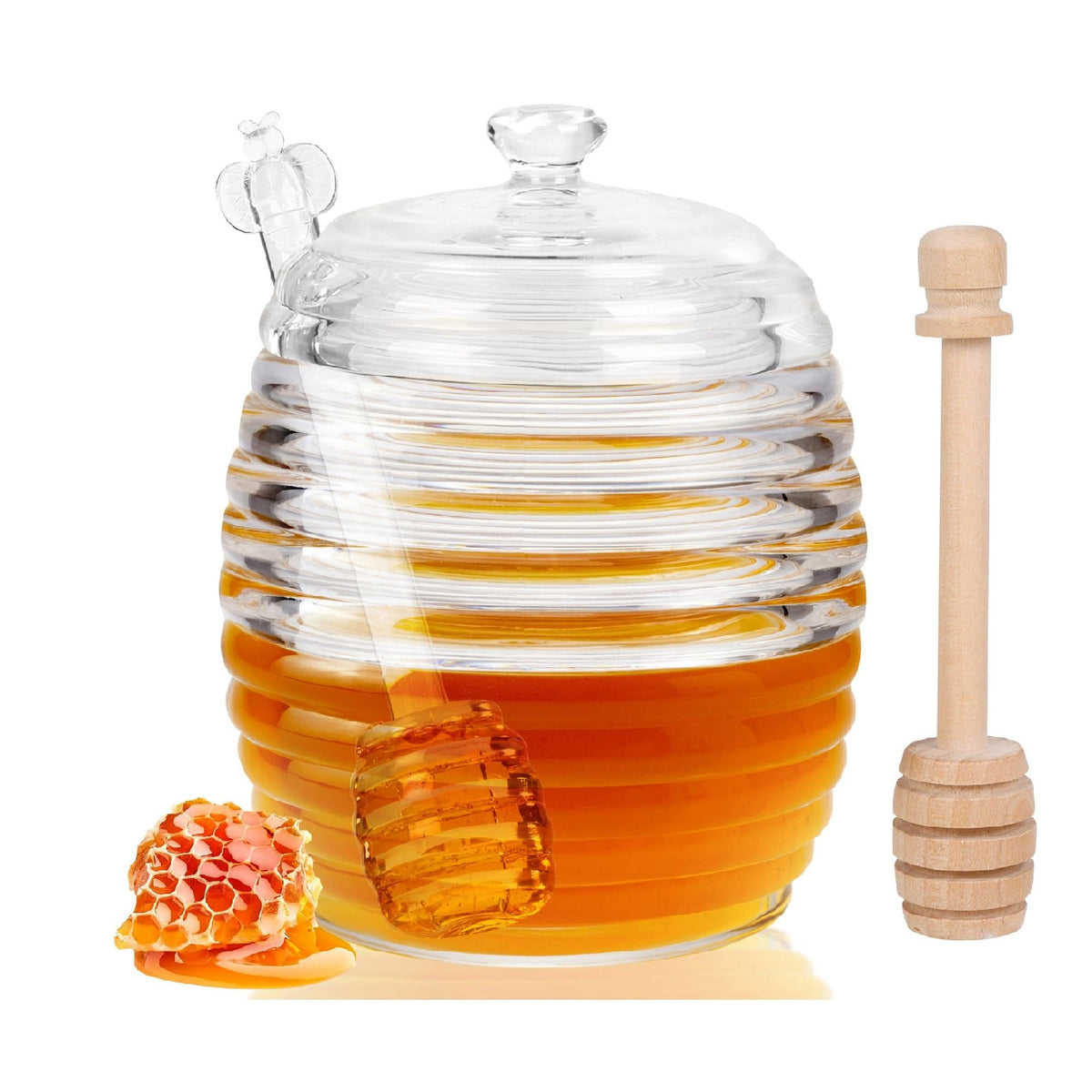 Loscarol honey jar with dipper and lid for mess-free serving