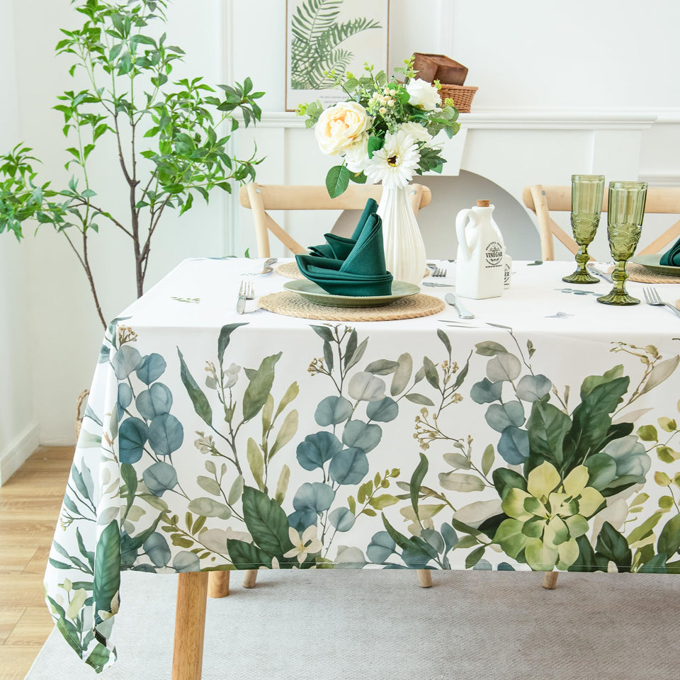 LOSIVISHE Summer Spring Tablecloth with waterproof eucalyptus design for easy outdoor dining cleanup