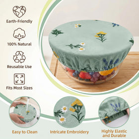 Lospara vintage floral embroidery on sage fabric adds cottagecore kitchen charm.