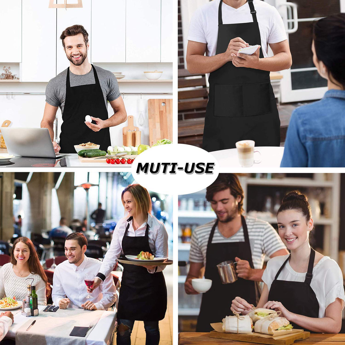loteaf four-pack black chef aprons provide coverage for teams