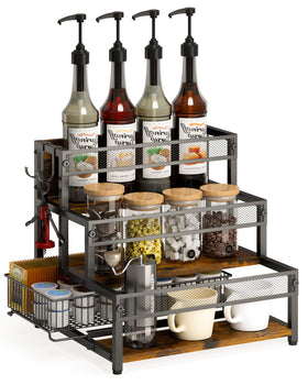 LOTEYIKE 3-tier syrup rack front view with organized syrups for quick access