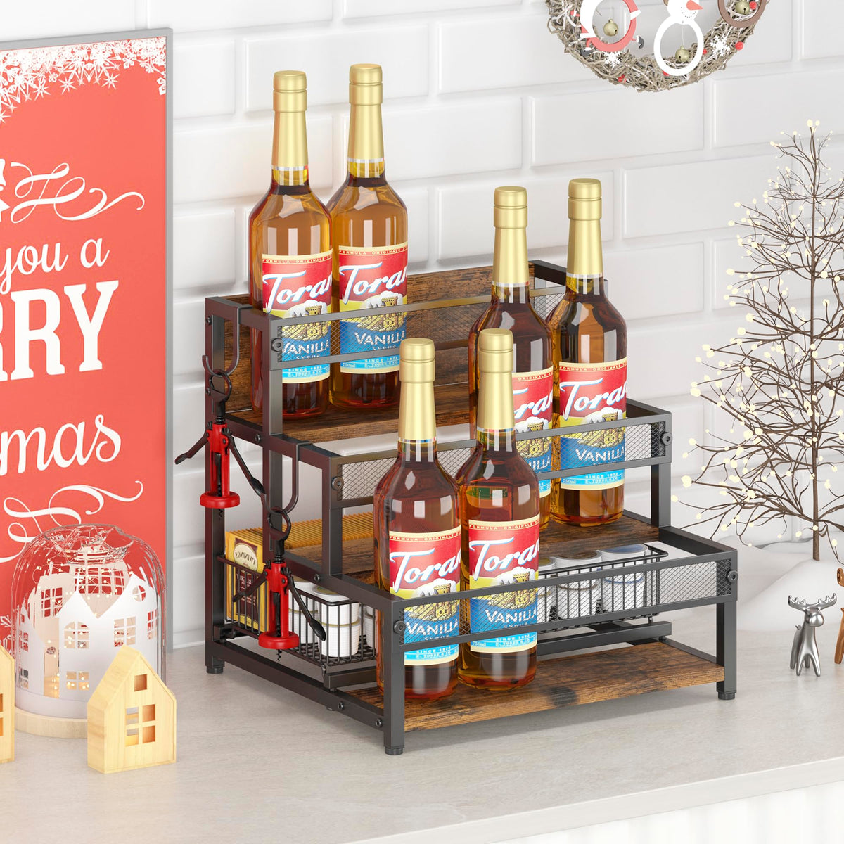 LOTEYIKE sturdy coffee syrup rack side view highlighting stable construction