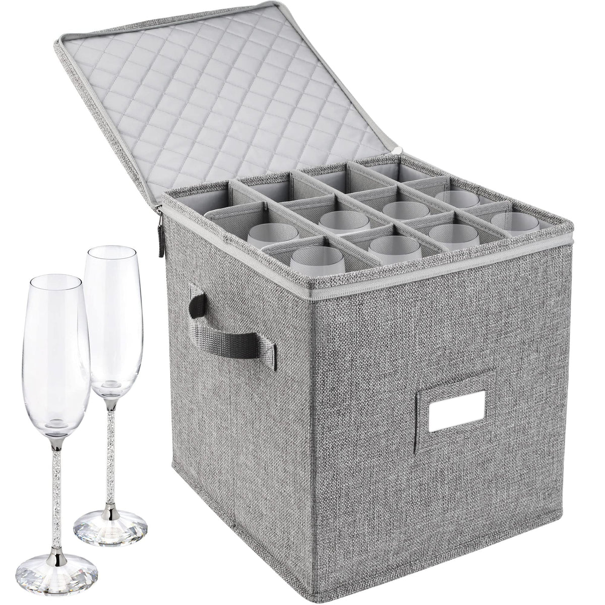 LotFancy champagne flute storage case exterior view shows protective shell for moving.