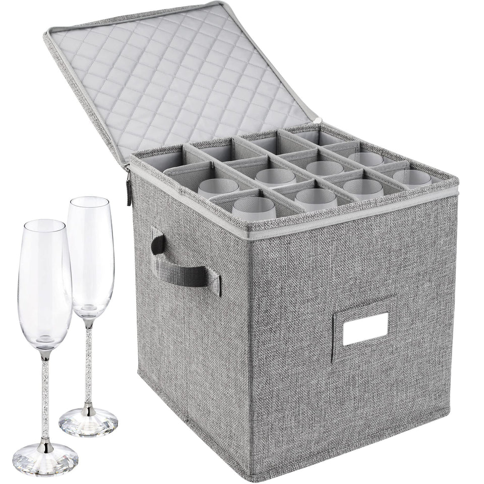 LotFancy champagne flute storage case exterior view shows protective shell for moving.