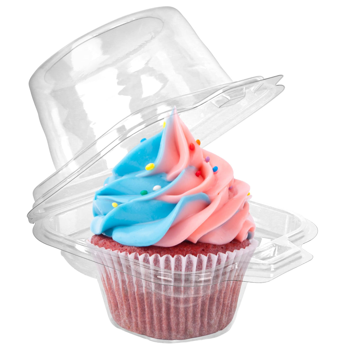 LotFancy cupcake container with clear dome lid for displaying tall frosting.