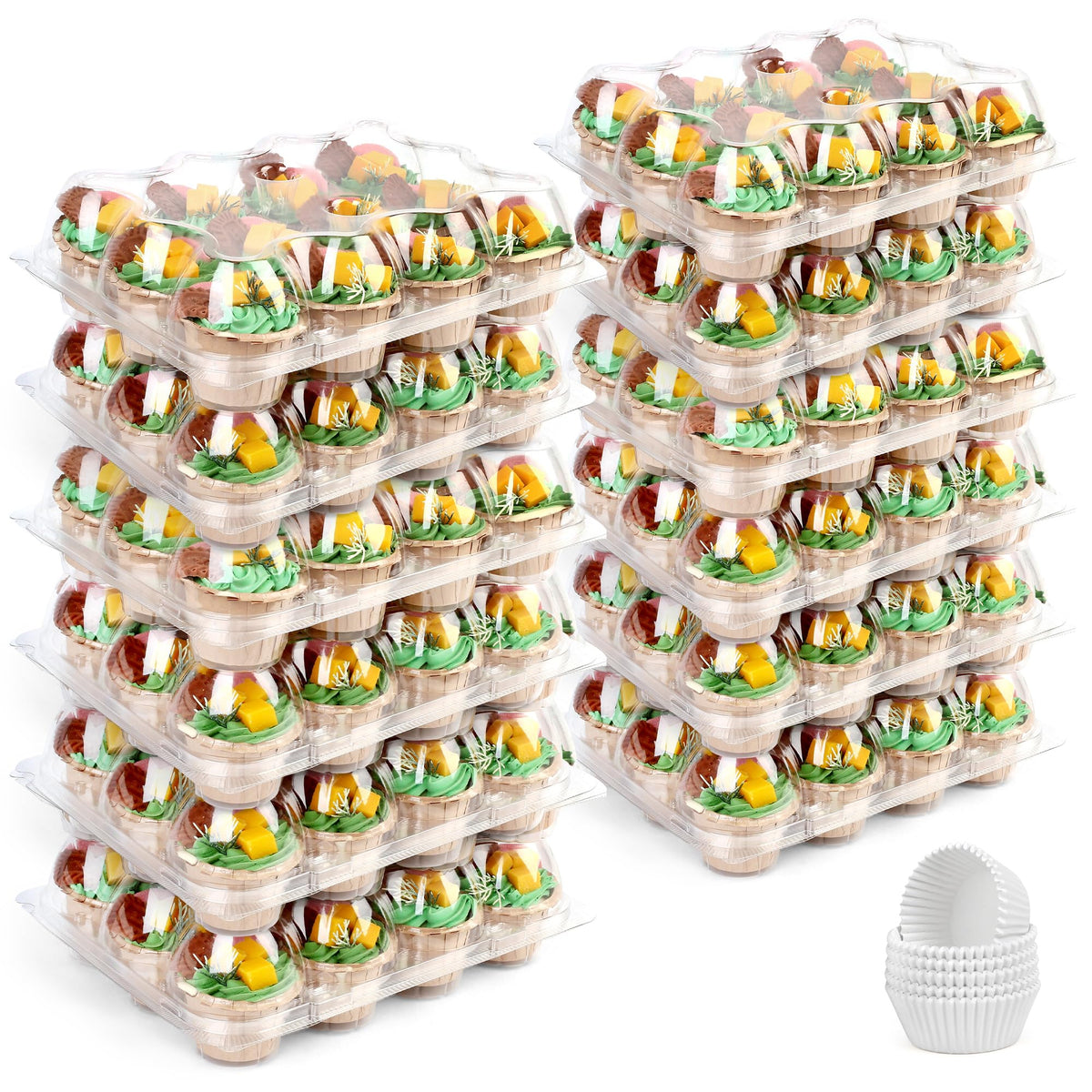LotFancy cupcake containers with four-tab locks secure treats during transport.