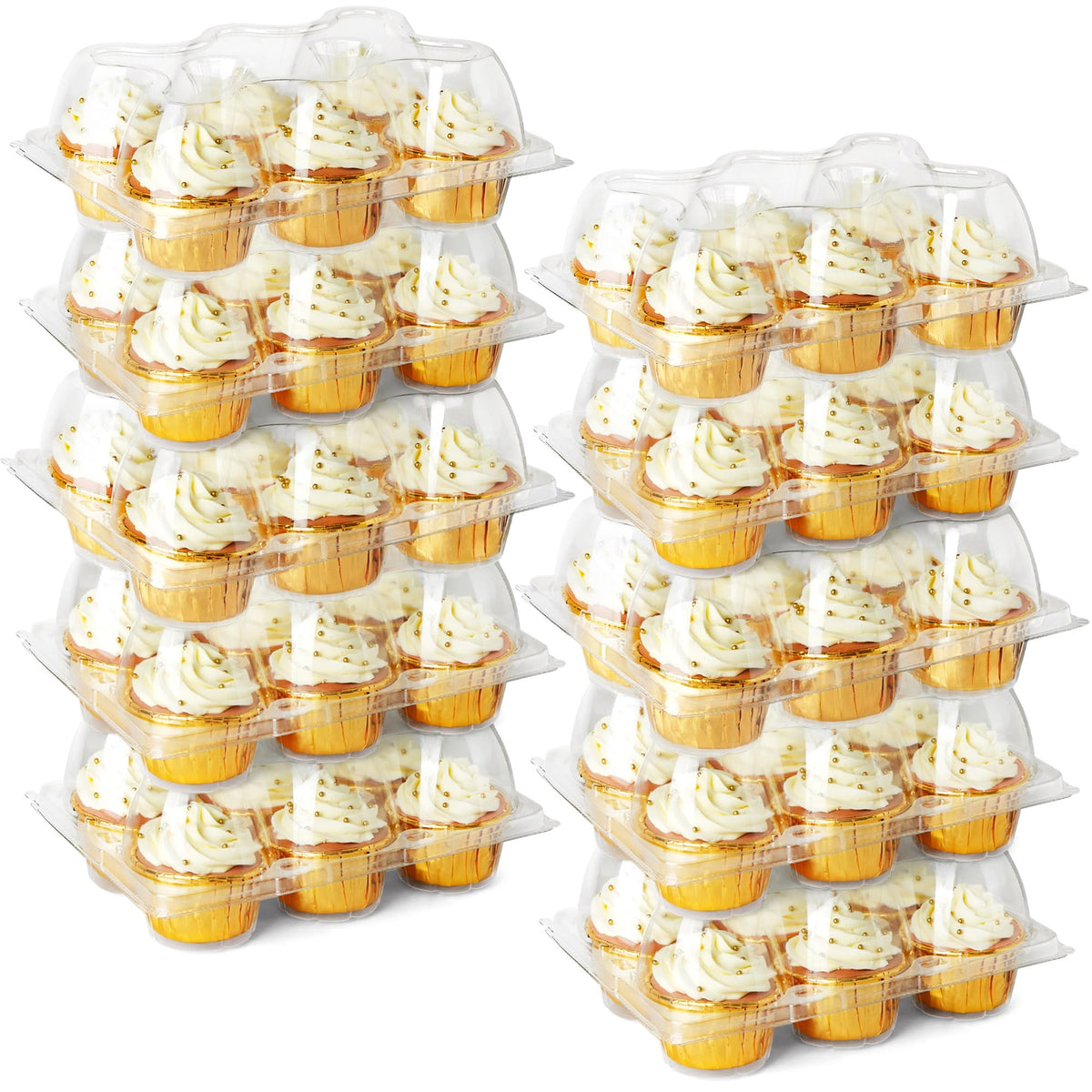 LotFancy cupcake containers 6-count set keeps cupcakes secure during transport.
