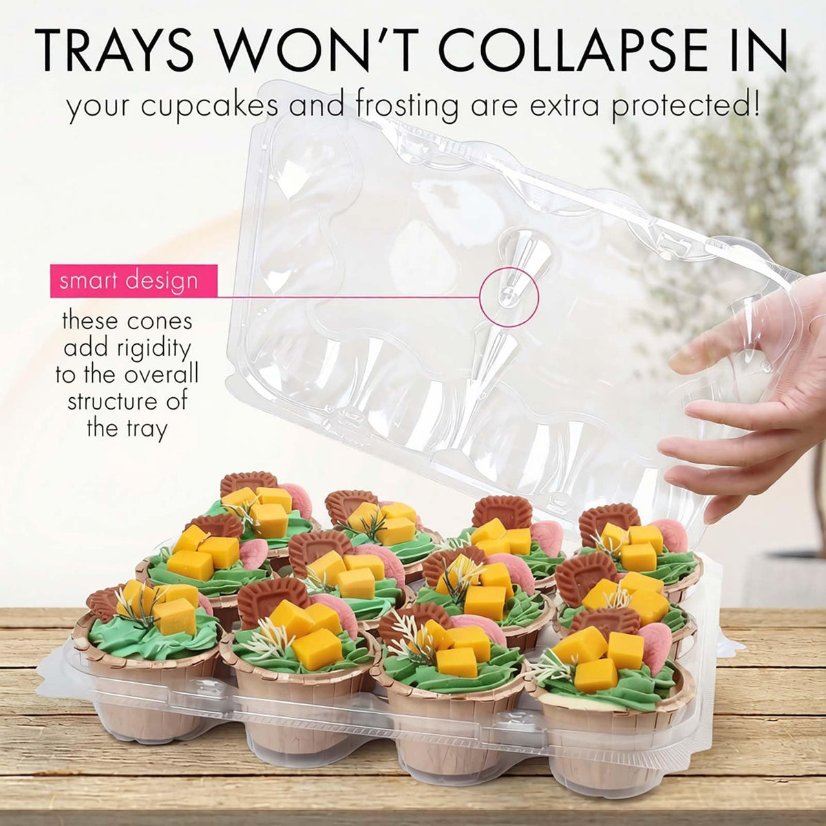 LotFancy tall-dome lid provides extra space for tall frosting and toppers.