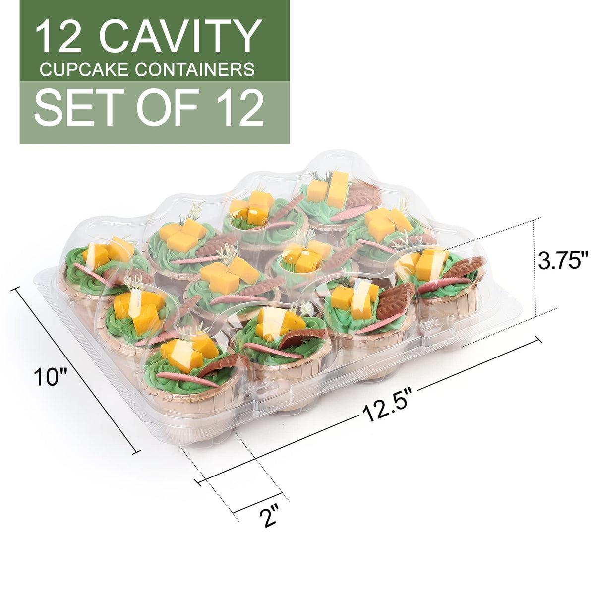 LotFancy food-grade PET material offers safe, durable cupcake storage.