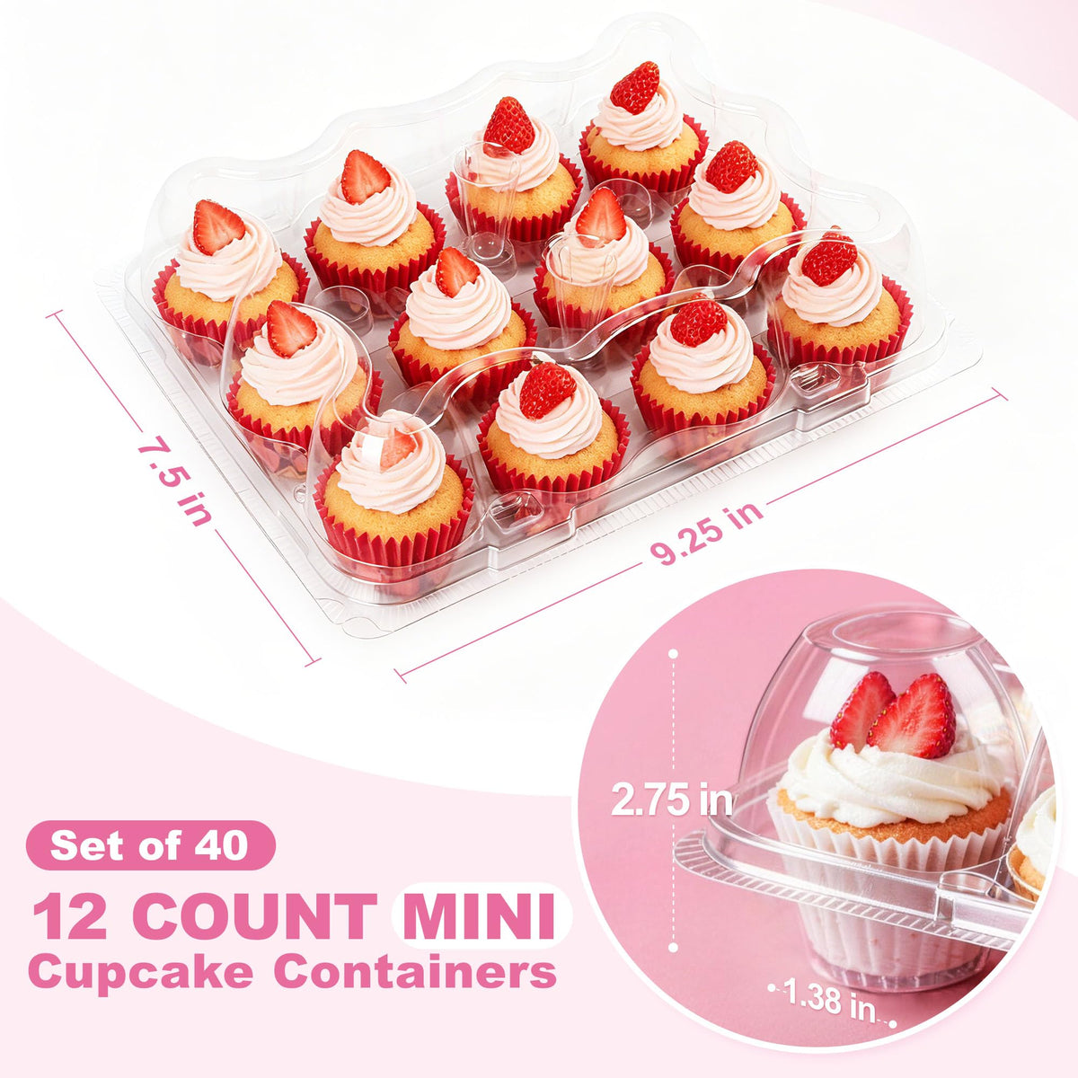 LotFancy mini cupcake containers with lid open for easy frosting access