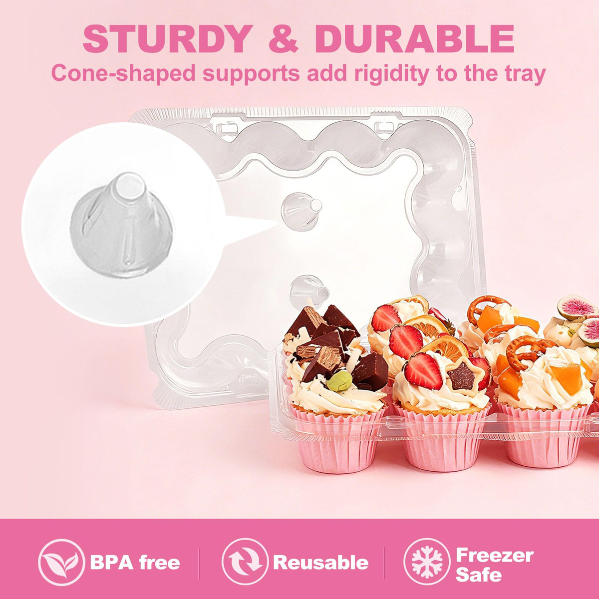 LotFancy funnel-support design protects frosting and toppers during transport