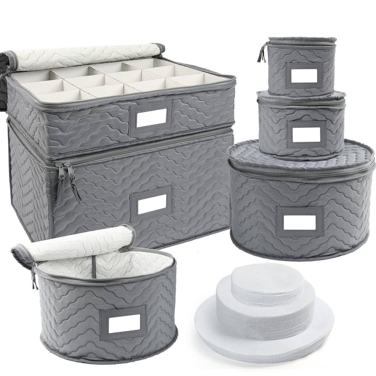LotFancy quilted 6-piece storage set folded flat for space-saving organization