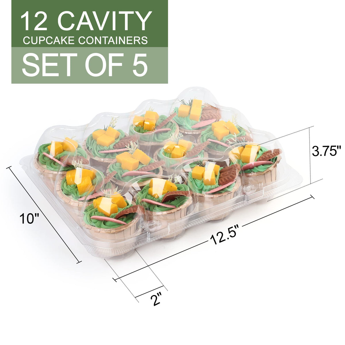 LotFancy stackable cupcake boxes with interlocking lids for space-saving display.
