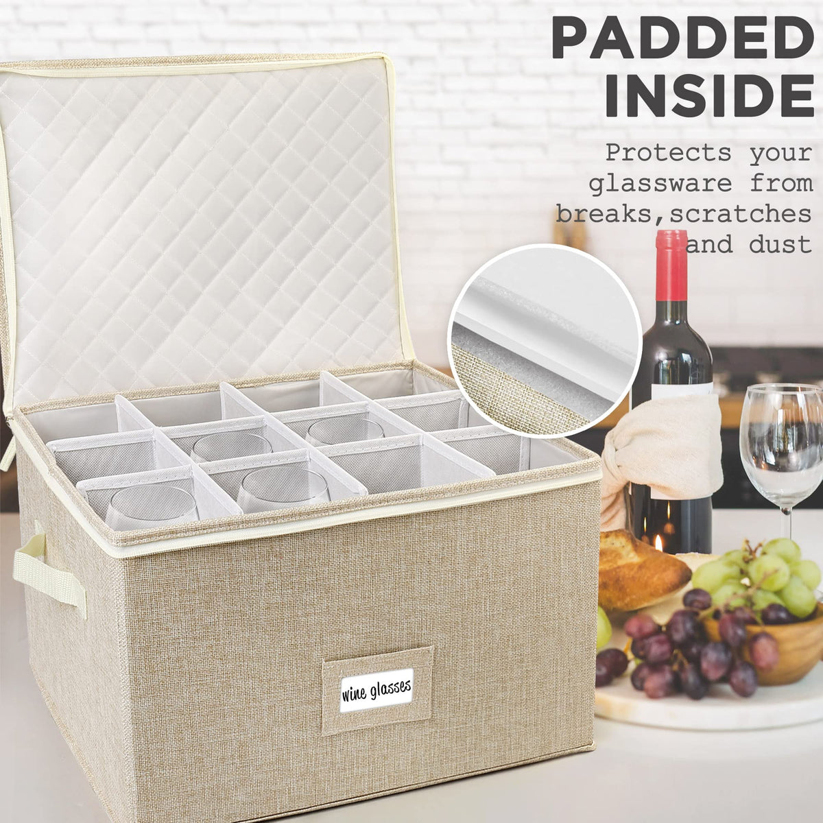 LotFancy stemware chest supports taller pieces with adjustable interior layout